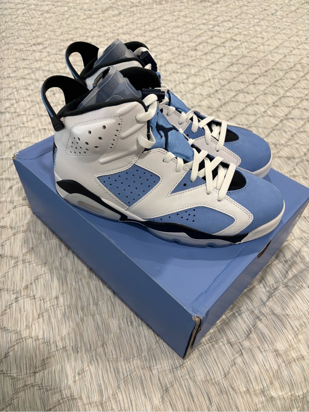 Jordan Retro High-Top Sneakers in Light Blue and White